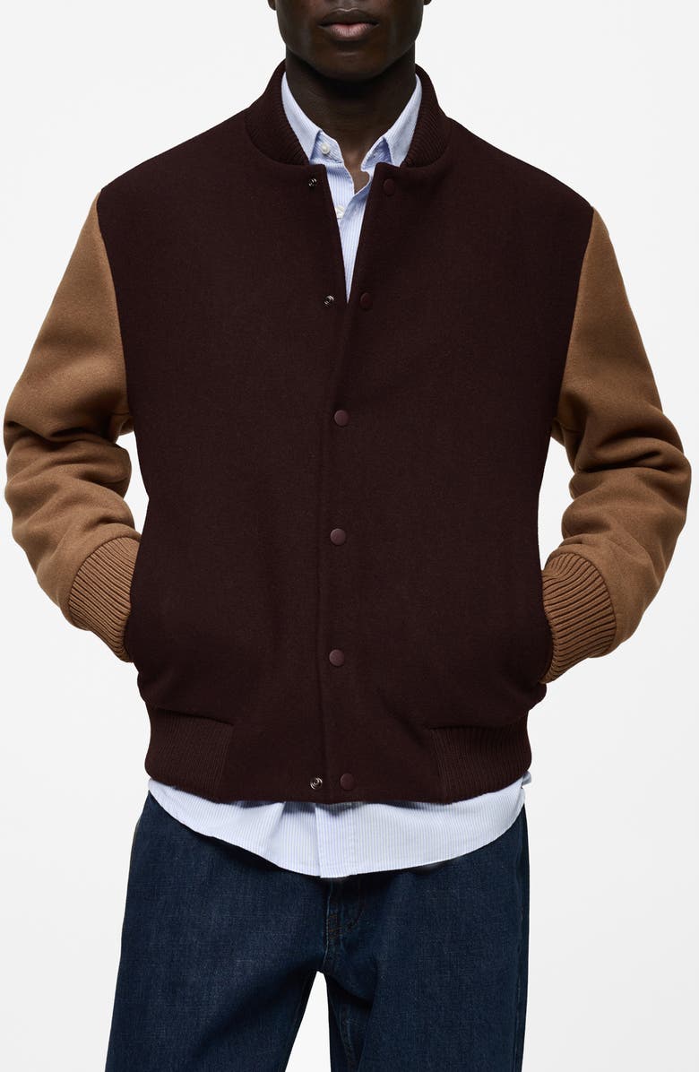 MANGO Two-Tone Varsity Jacket, Main, color, 