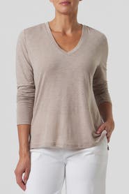 Franne Golde Slub Jersey Long Sleeve V-Neck Tee