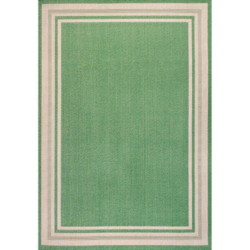 Jonathan Y James Modern Border Stripe Indoor/outdoor Area Rug In Green/cream