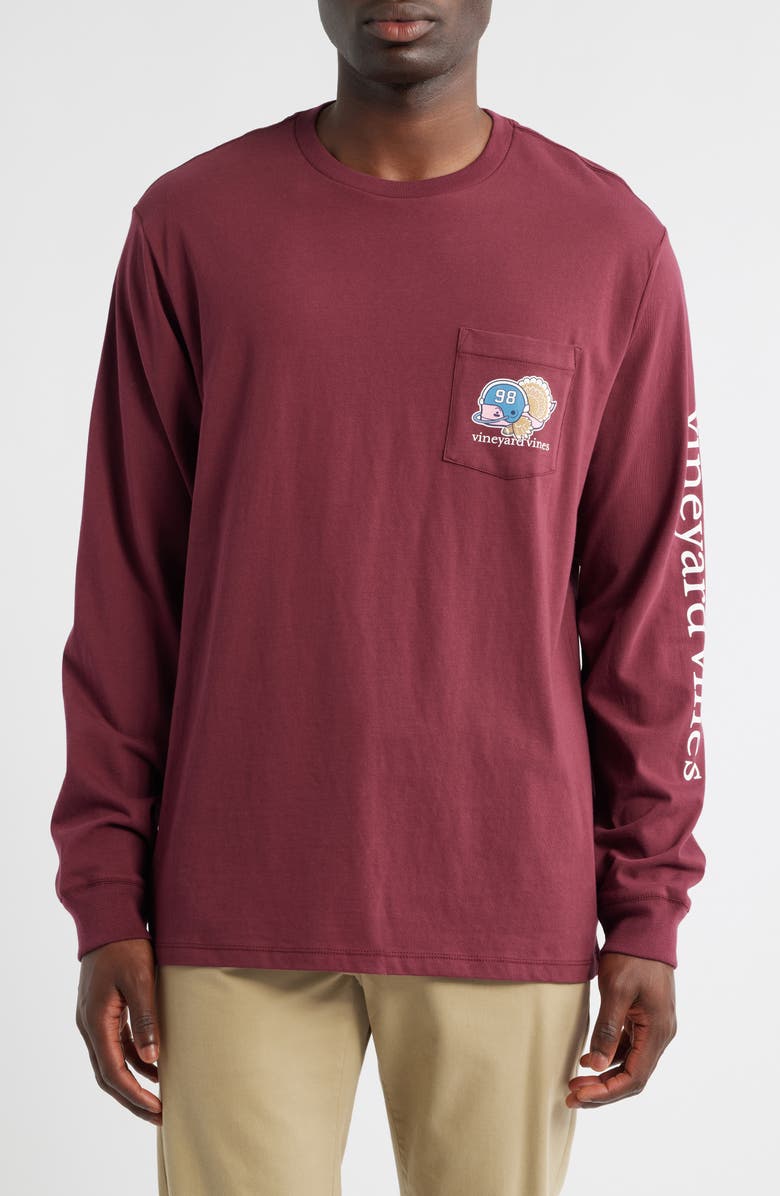 vineyard vines Football Turkey Long Sleeve Cotton Graphic T-Shirt, Main, color, Crimson