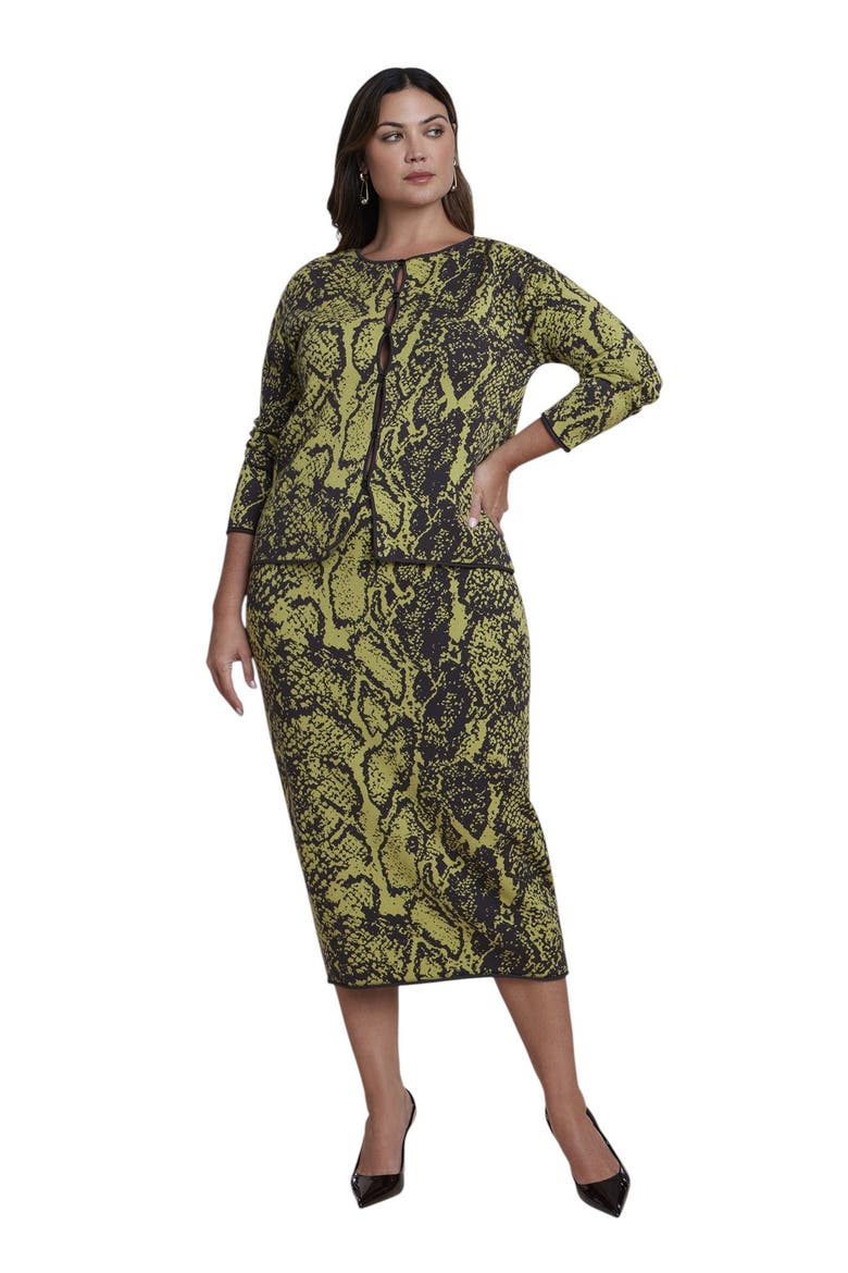 Intarsia Knit Cardigan (plus), Alternate, color, GREEN SNAKE PRINT