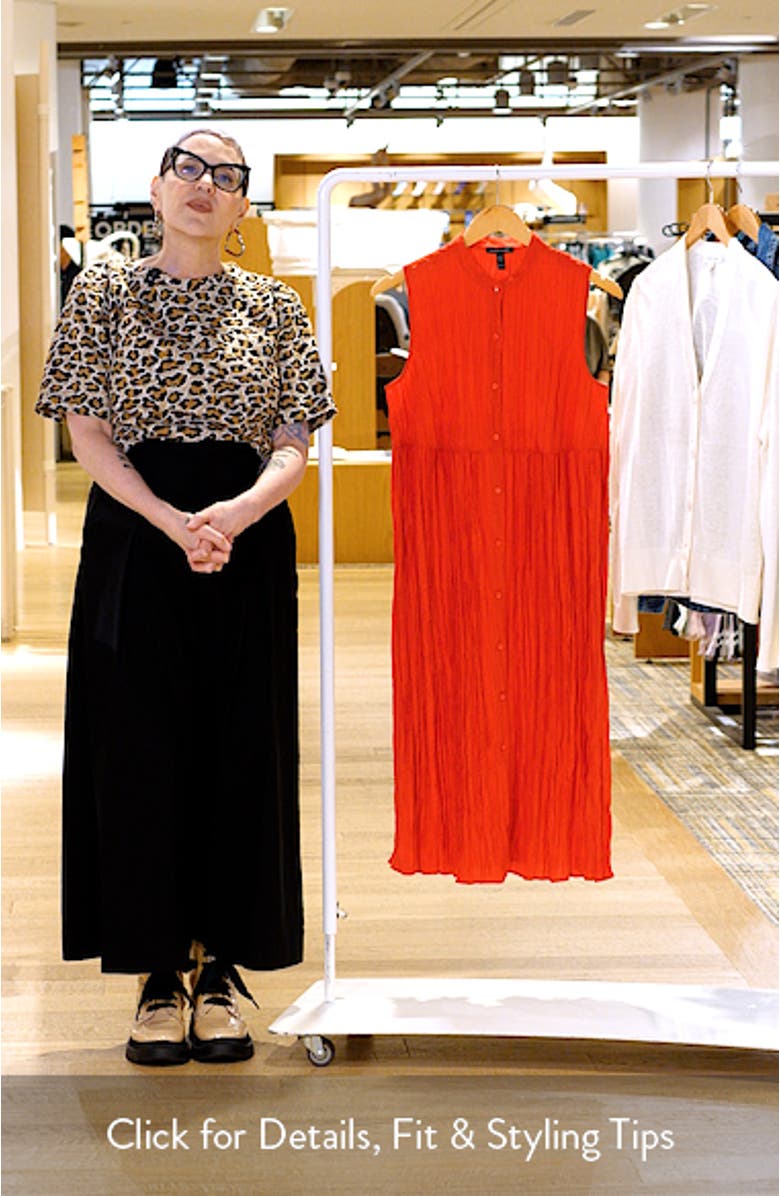 Pleated Sleeveless Silk Shirtdress, sales video thumbnail