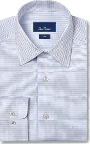 David Donahue Trim Fit Microdot Cotton Dobby Dress Shirt