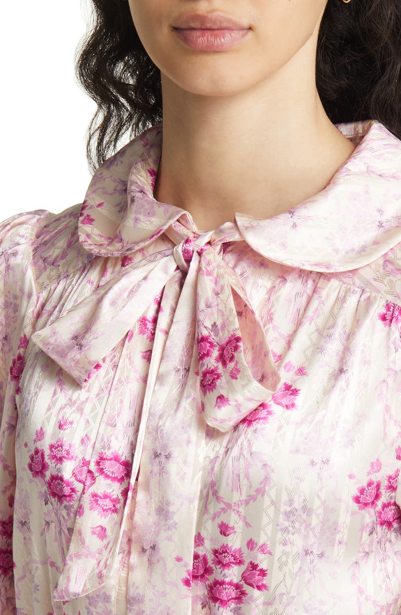 LoveShackFancy Daly Floral Long Sleeve Satin Minidress, Alternate, color,