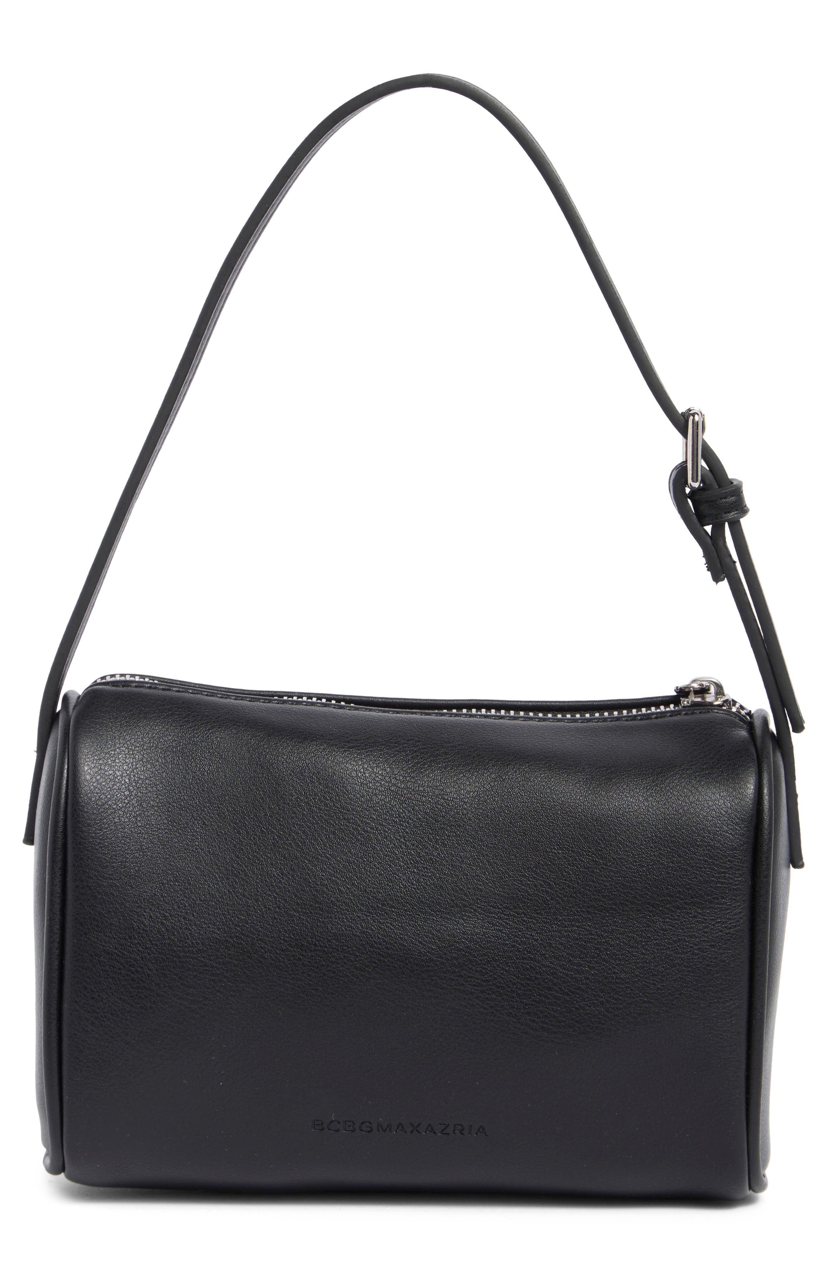 BCBG Barrel Faux Leather Shoulder Bag, Alternate, color, Black