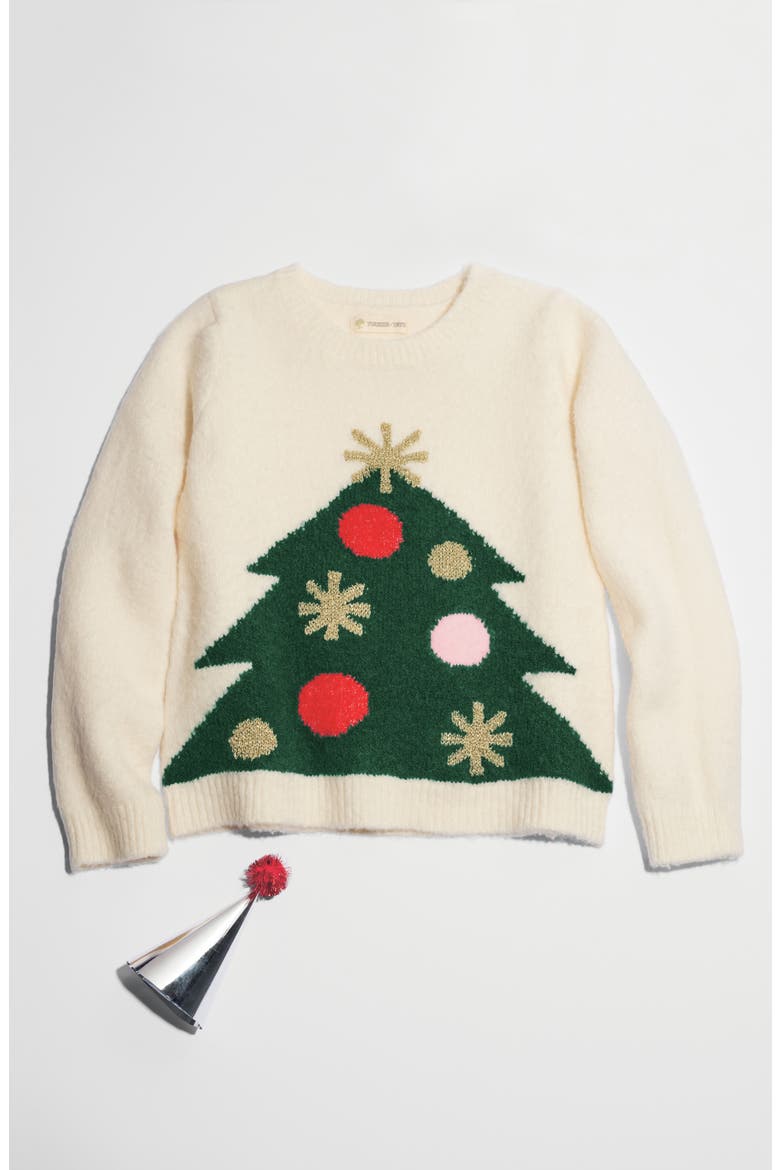 Holiday Tree Sparkle Intarsia Sweater, Alternate, color, IVORY EGRET WHIMSY TREE
