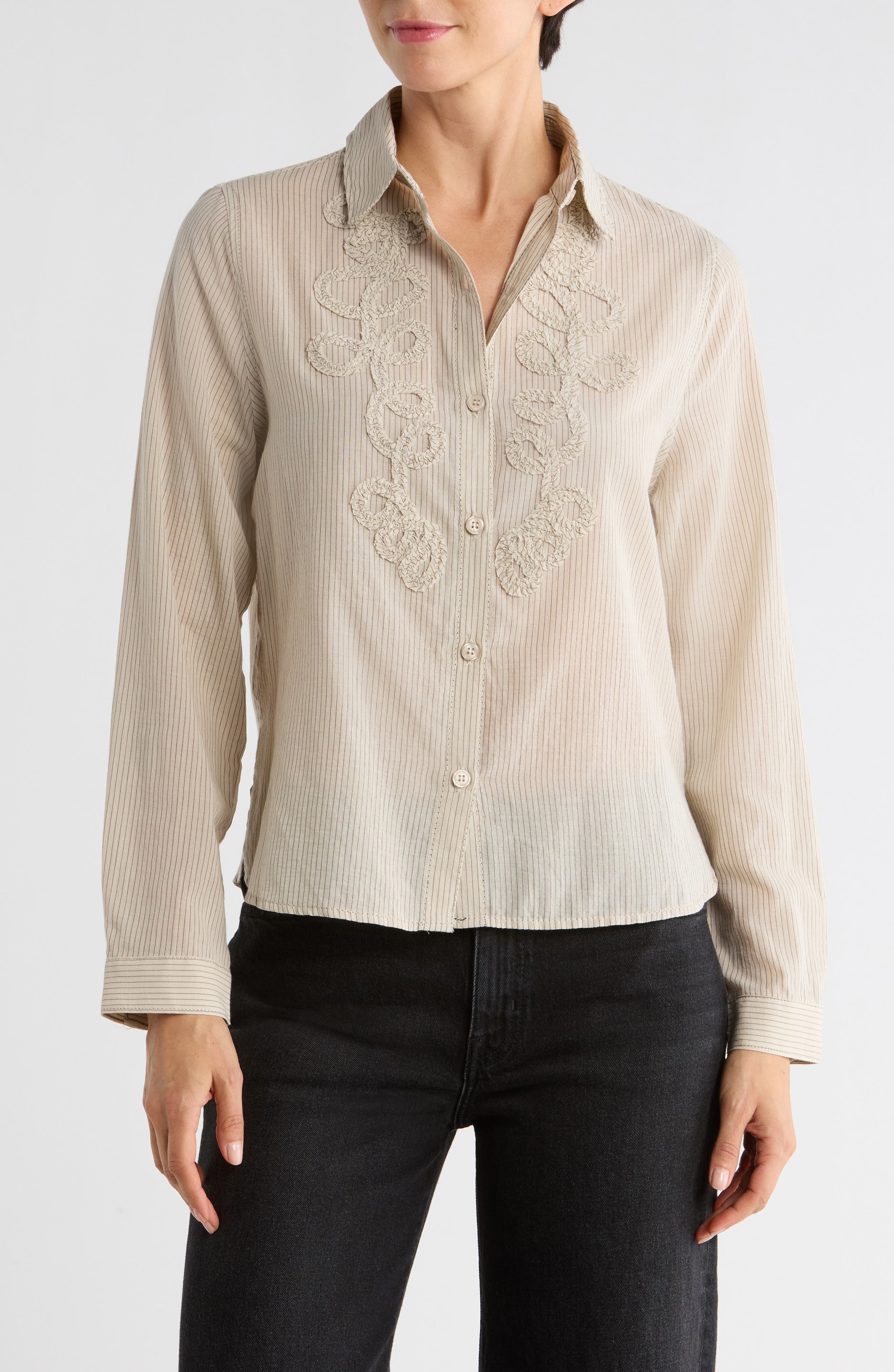 MAX STUDIO Stripe Appliqué Button-Up Shirt