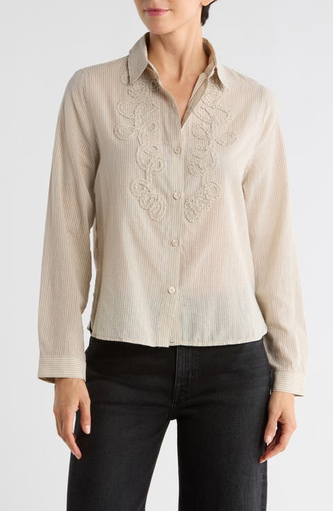 Stripe Appliqué Button-Up Shirt
