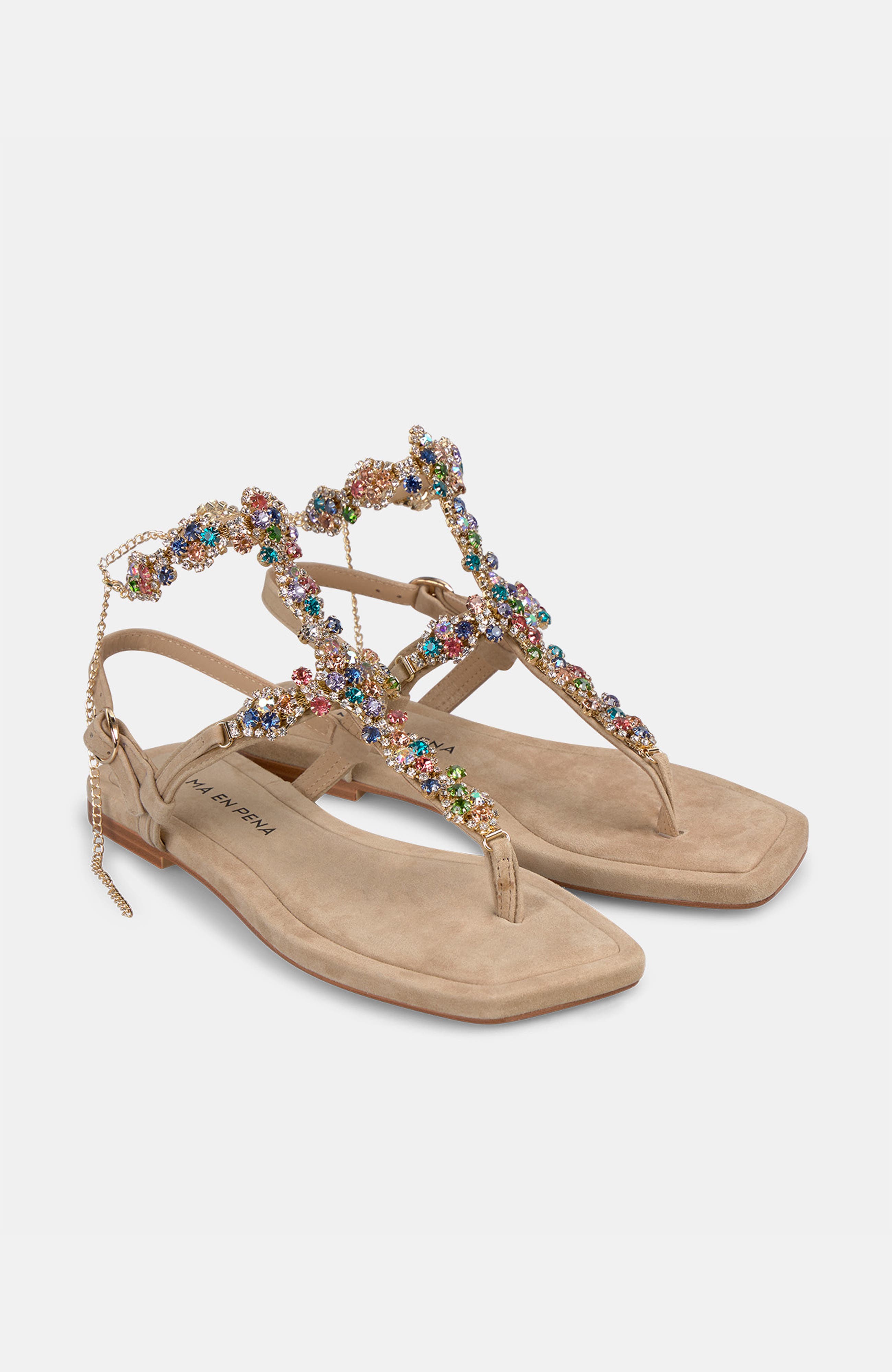 Multicolour Rhinestone Sandal, Alternate, color, Beige
