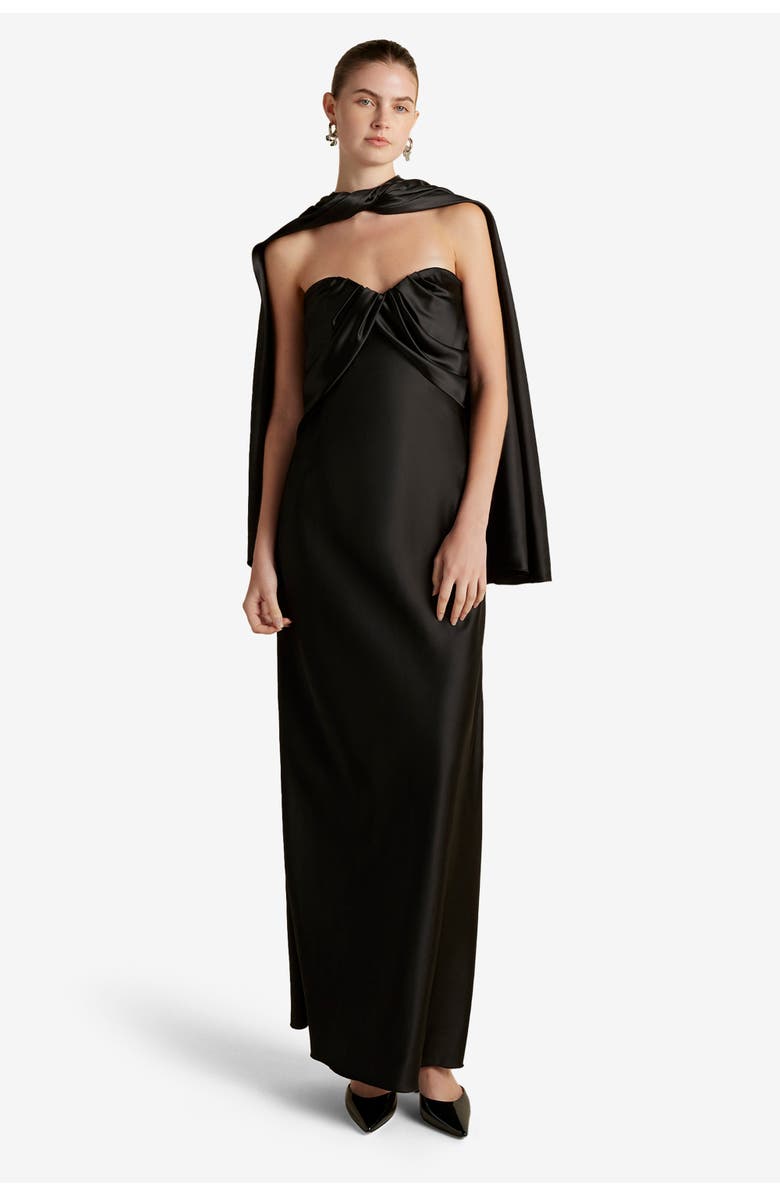 Marina Moscone Satin Draped Bustier Dress, Alternate, color, Black