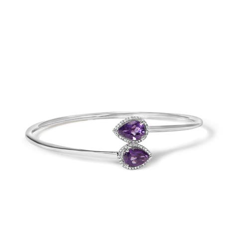 Silver Amethyst & Diamond Accent Bangle Bracelet