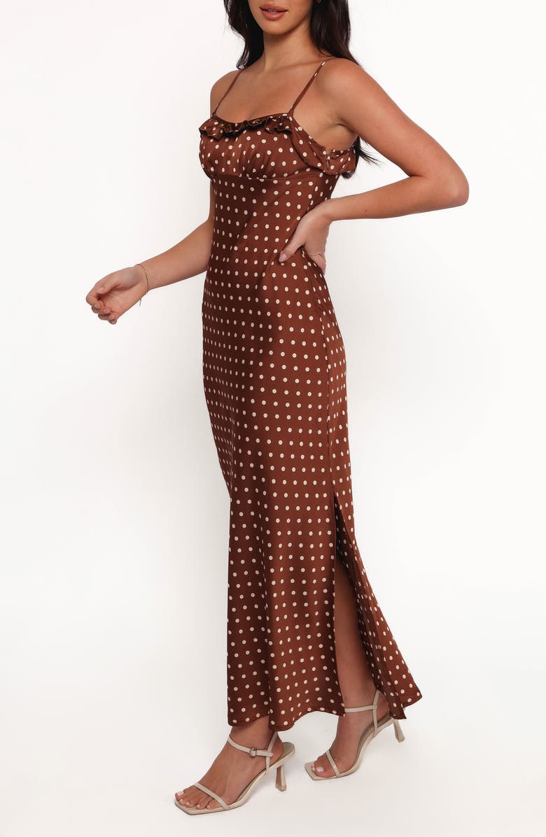Petal & Pup Dara Polka Dot Satin Maxi Dress, Alternate, color, Brown Polka Dot