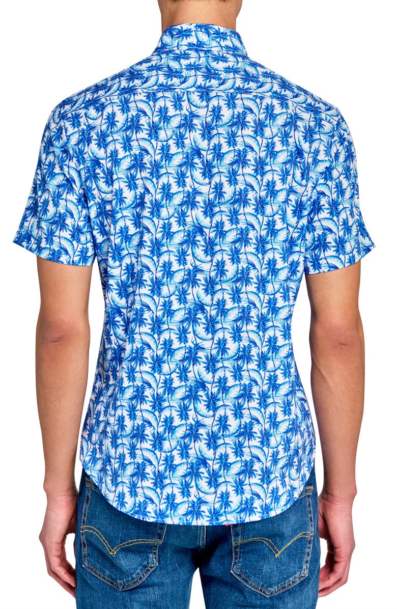 CONSTRUCT Palm Tree Short Sleeve Woven Button Down Shirt, Alternate, color, Navy
