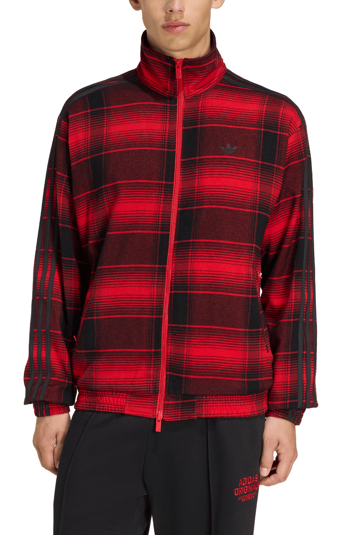 nike gingham check track jacket in red
