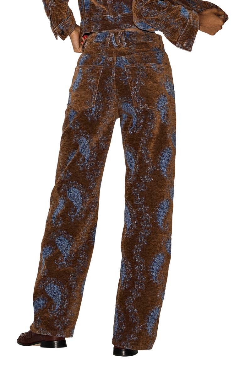 Sydnee Paisley Jacquard High Waist Barrel Leg Jeans, Alternate, color, TEAL PAISLEY
