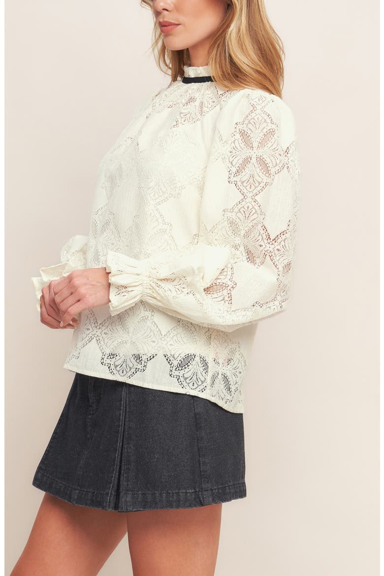 Mock Neck Lace Top, Alternate, color, IVORY