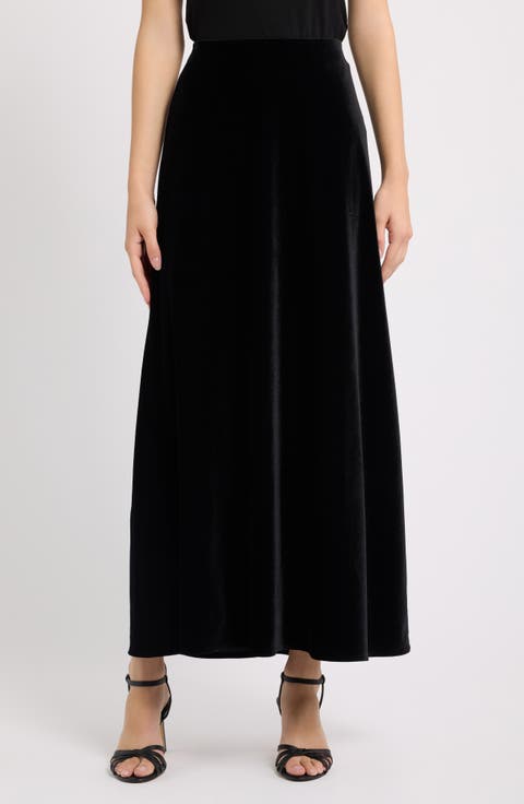 Bias Flared Velvet Maxi Skirt