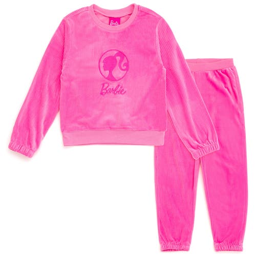Barbie Velour Sweatshirt & Pants Set In Pink