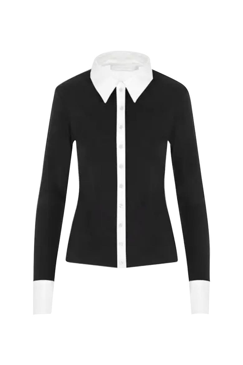 Women's Shirt  Nuage White Cotton Long Sleeve Shirt With Classic Collar And Front Buttons, Alternate, color, Black/White