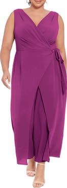 London Times Sleeveless Faux Wrap Jumpsuit