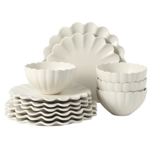 Bistro Fleur 12-Piece Scalloped Stoneware Dinnerware Set for 4