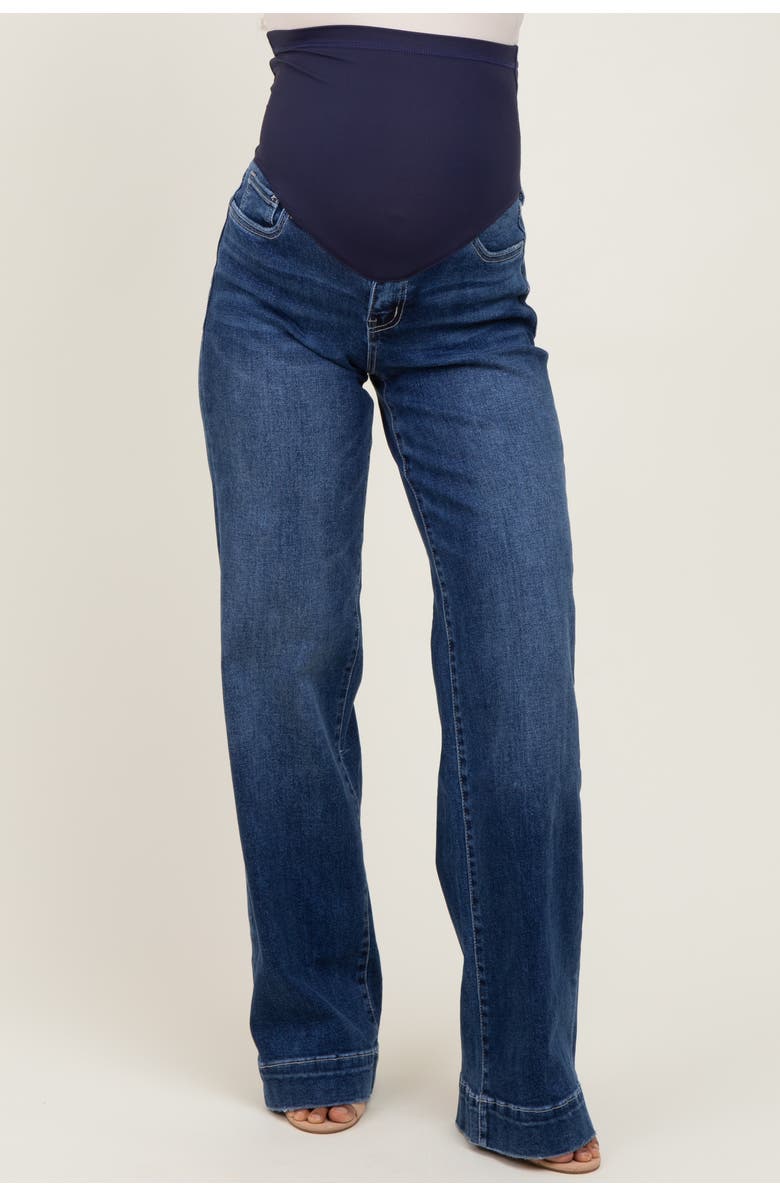 PinkBlush Trouser Hem Wide Leg Maternity Jeans, Alternate, color, Navy Blue