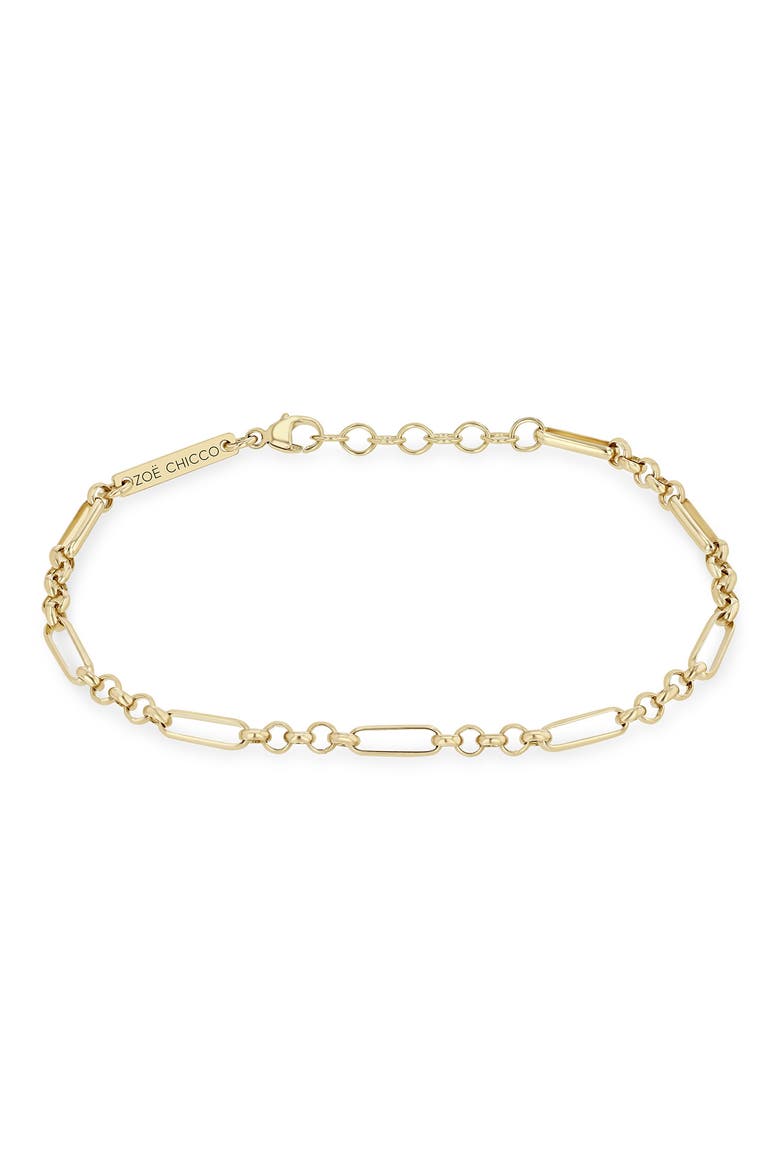 14K Gold Paper Clip Station Chain Bracelet, Main, color, YELLOW GOLD