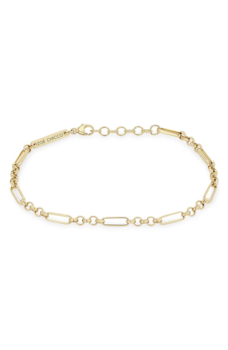 Zoë Chicco 14K Gold Paper Clip Station Chain Bracelet, Main, color, Yellow Gold