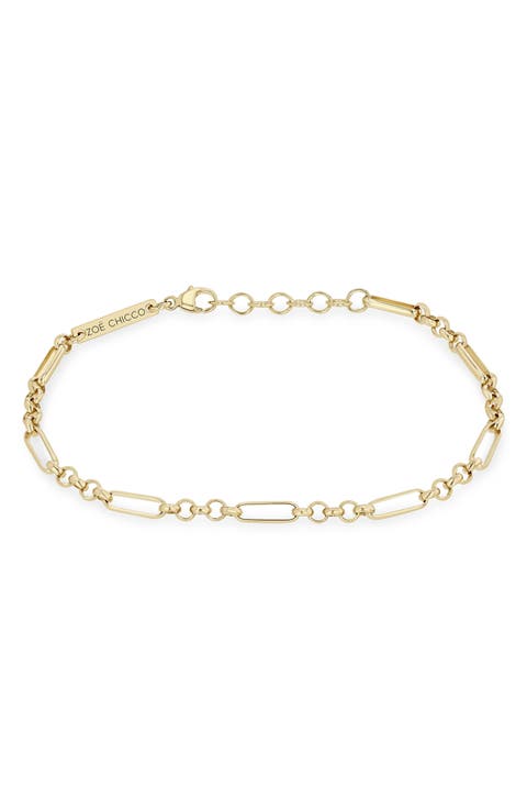 14K Gold Paper Clip Station Chain Bracelet