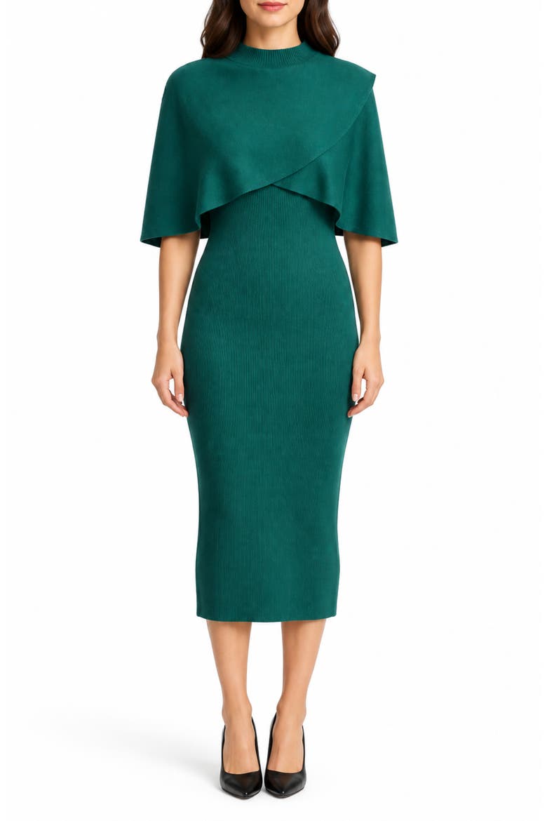Mock Neck Popover Midi Dress, Main, color, EMERALD