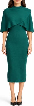 Nina Leonard Mock Neck Popover Midi Dress