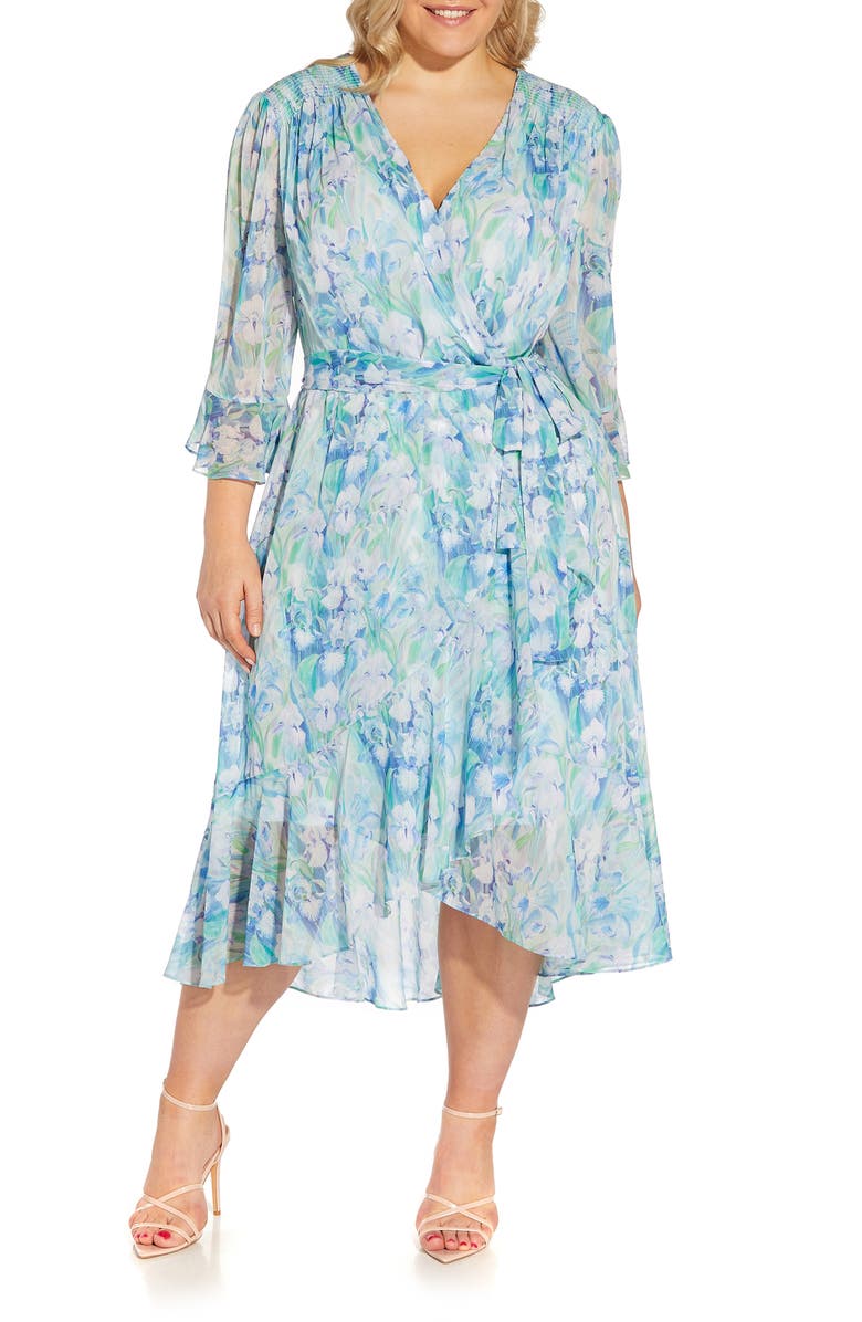 Adrianna Papell Print Long Sleeve Chiffon Dress, Alternate, color, 