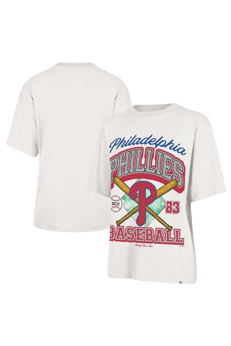 Women's '47 x Stoney Clover Lane Sand Philadelphia Phillies Crossover Base Foundation T-Shirt, Main, color, Sand
