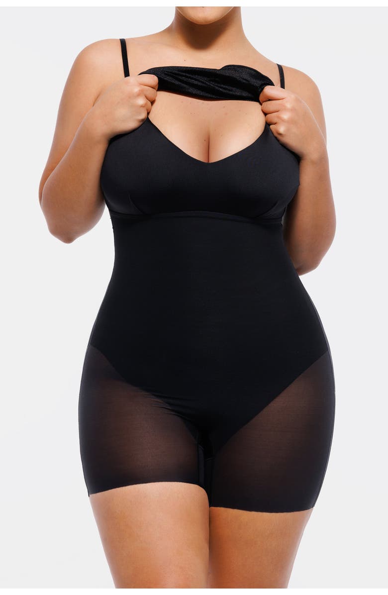 Popilush Sequin Cowl Neck Cocktail & Party Fit & Flare Shapewear Mini Dress, Alternate, color, Midnight Black