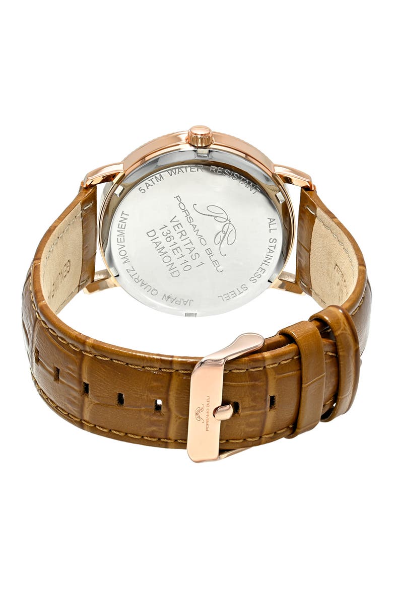 Veritas 1 Croc Embossed Leather Strap Watch, 40mm, Alternate, color, ROSE