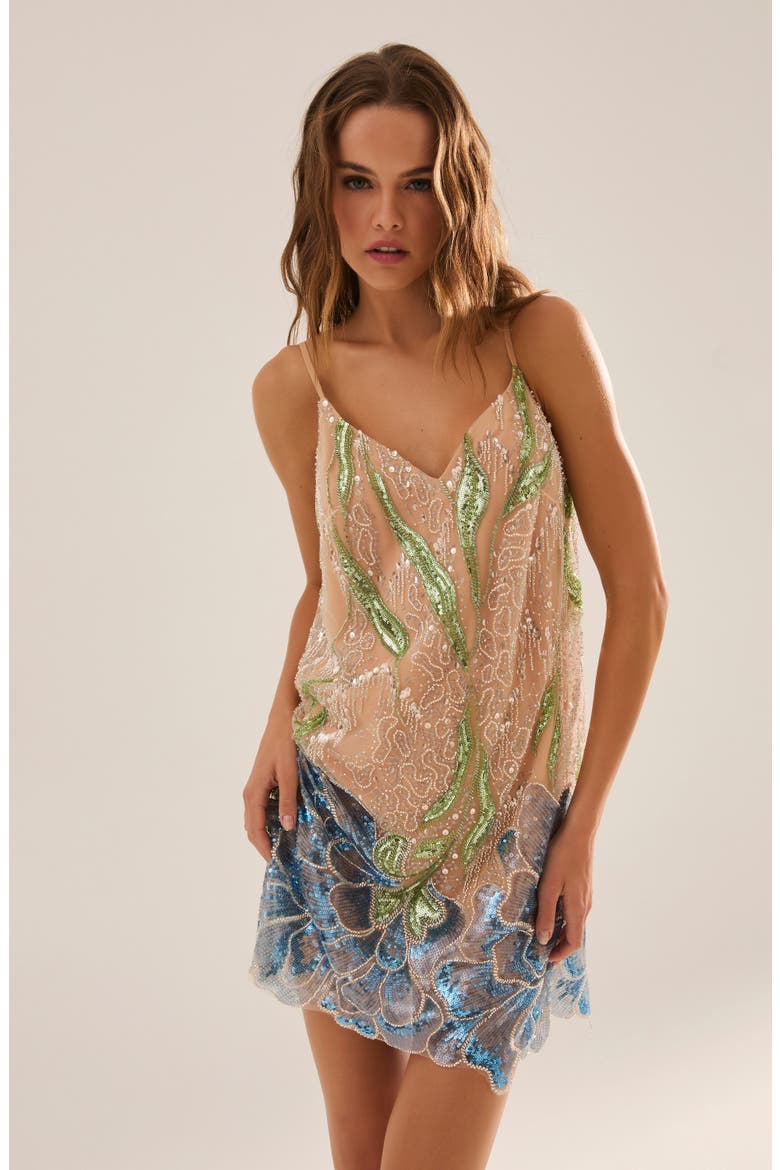 Lana Bead Embellished Cocktail Minidress, Alternate, color, BLUE FLORAL