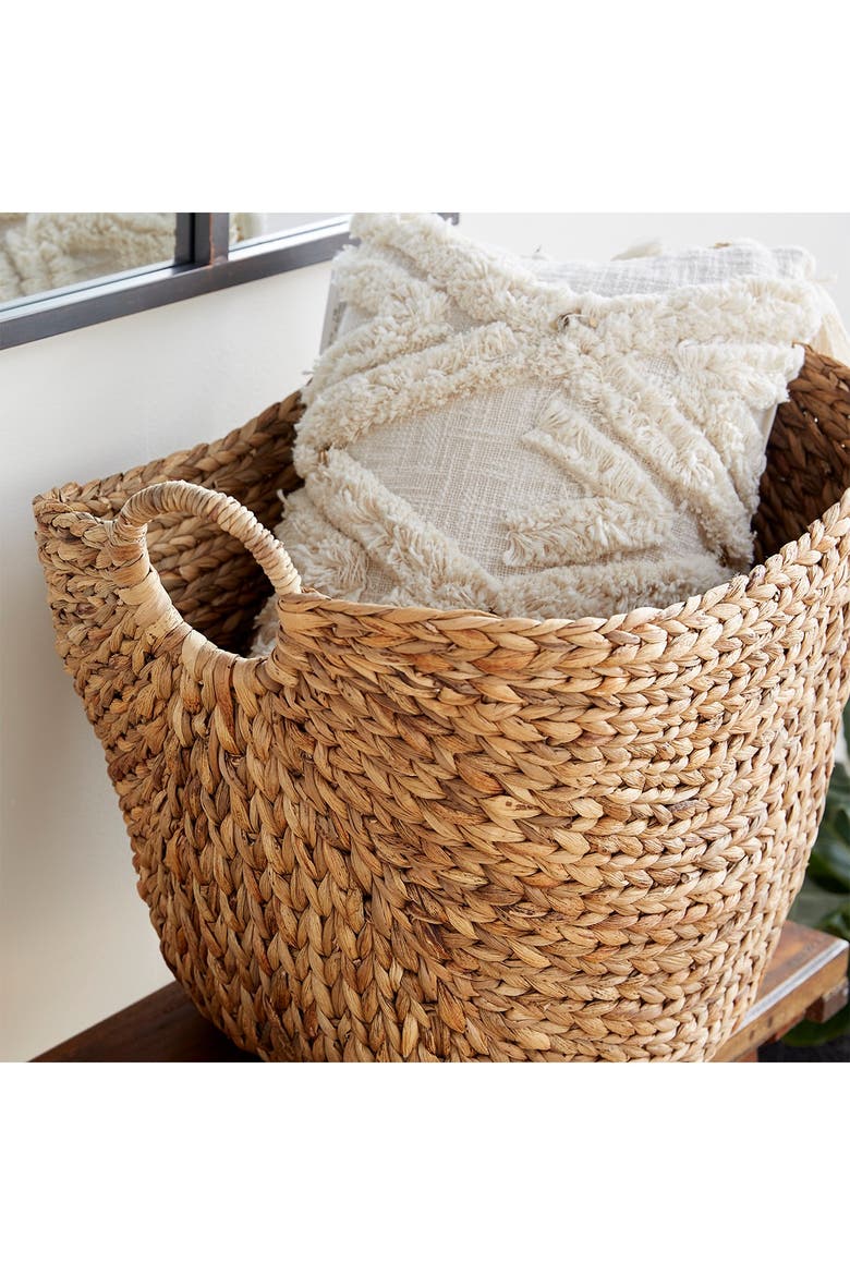 Brown Seagrass Contemporary Storage Basket with Ring Handles, Alternate, color, BROWN