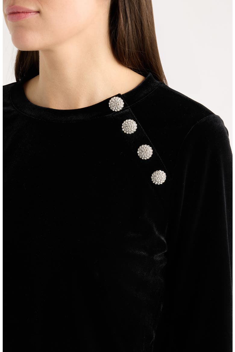 Embellished Button Velvet Top, Alternate, color, BLACK MULTI
