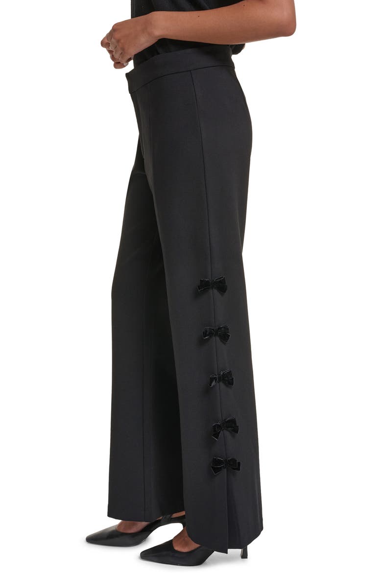 Bow Trim Pintuck Trouser Pants, Alternate, color, BLACK