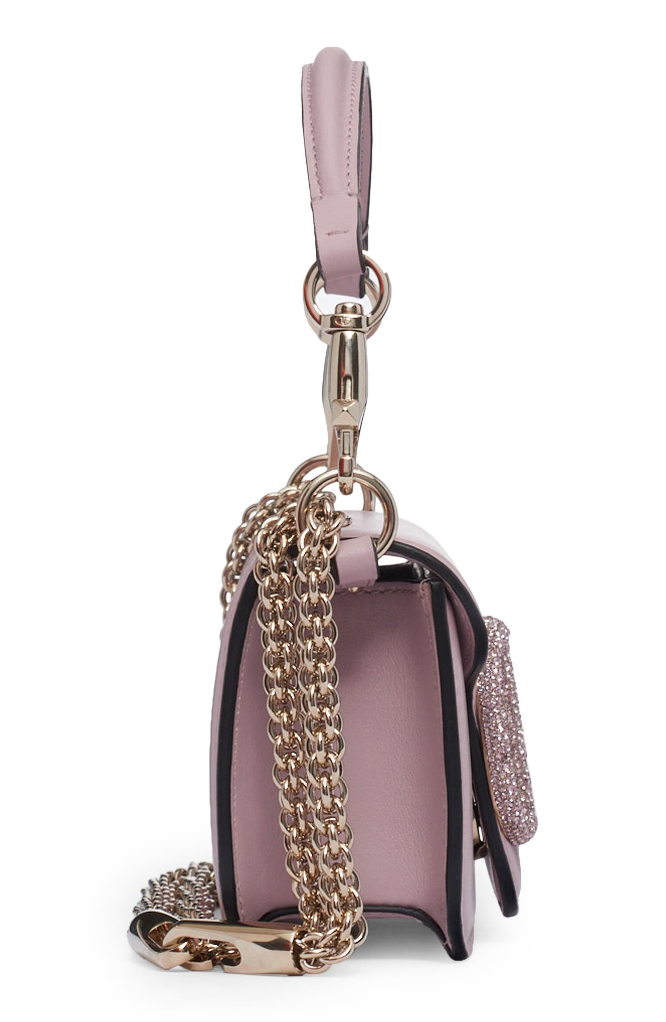 Valentino Garavani Small Locò Crystal Logo Leather Shoulder Bag, Alternate, color, 