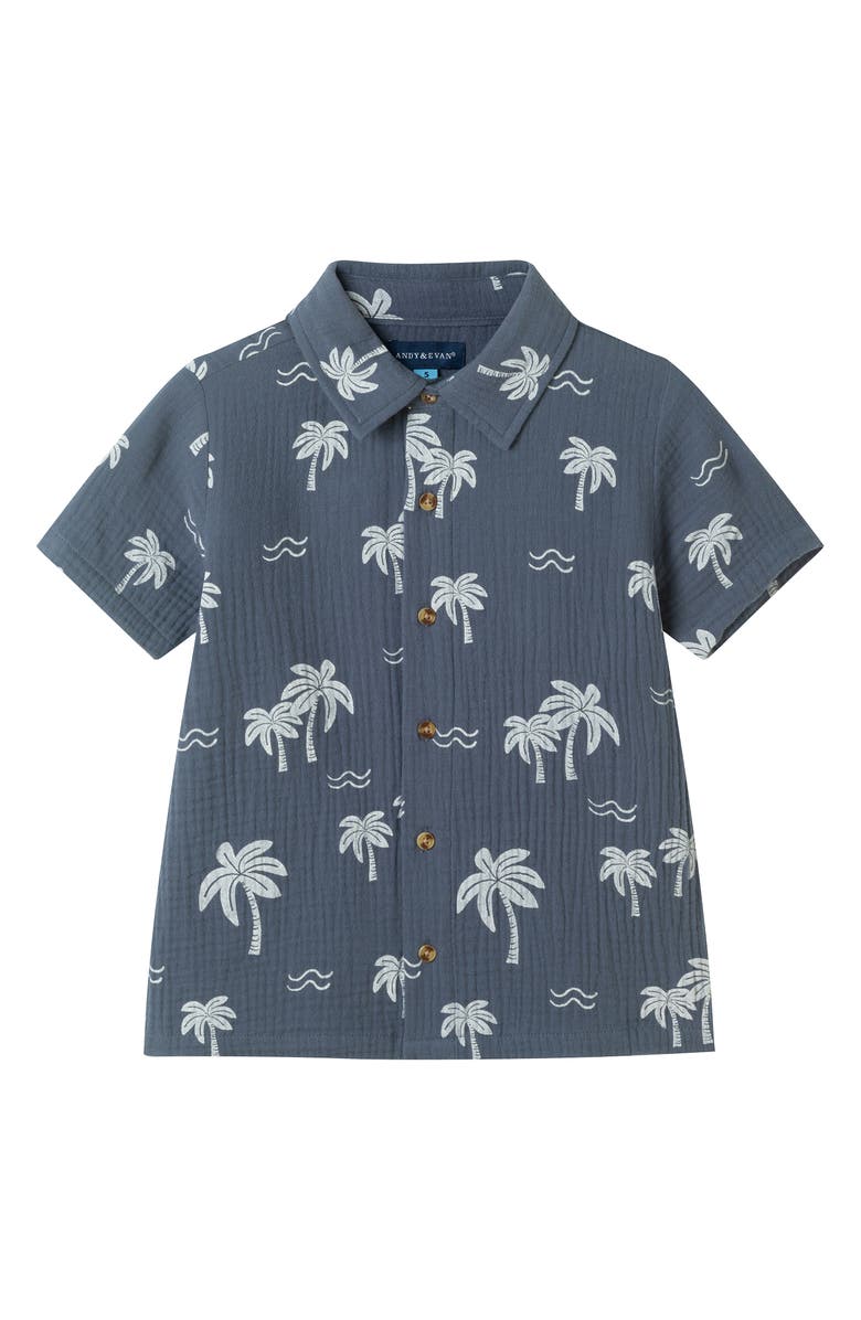 Andy & Evan Kids' Printed Cotton Gauze Button-Up Shirt & Shorts Set, Alternate, color, Grey