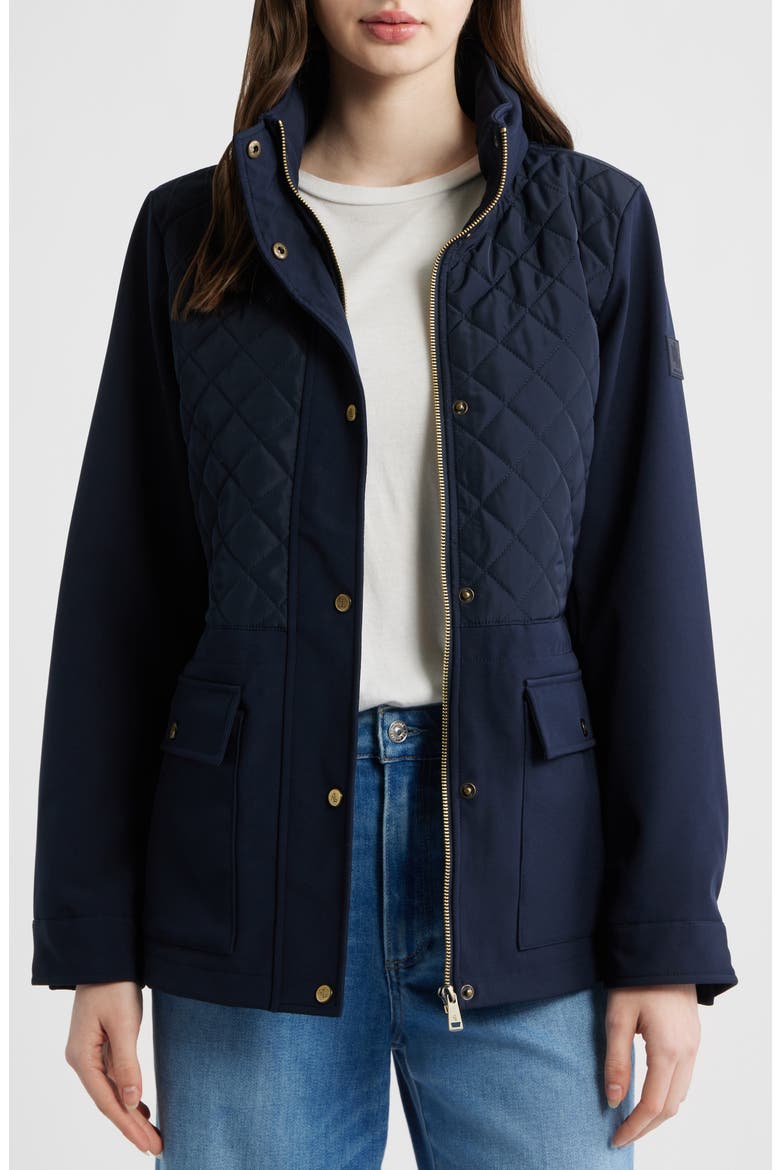 Mixed Media Quilted Jacket, Alternate, color, NAVY