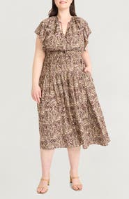 The Good Journey Ruffle Cap Sleeve Midi Dress