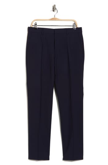 Hugo Boss Boss Genius Virgin Wool Blend Flat Front Dress Pants In Blue