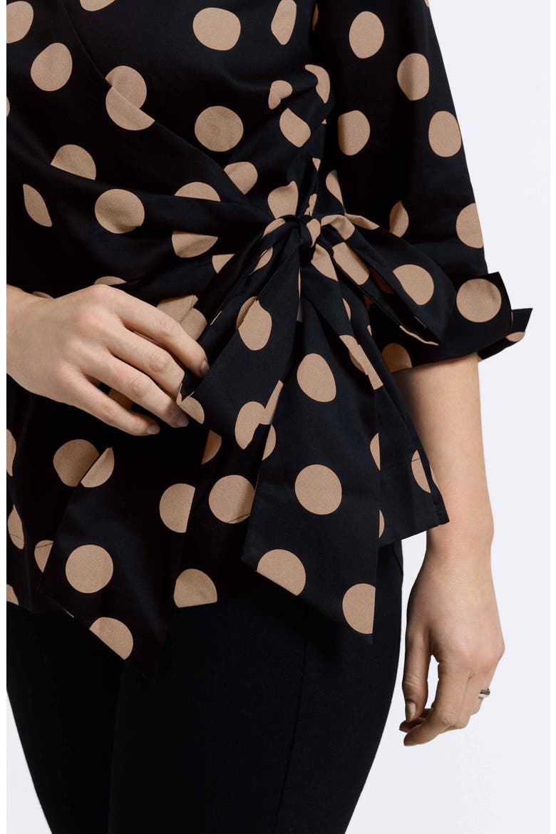 Salina Polka Dot Cotton Wrap Top, Alternate, color, BLACK/ ALMOND