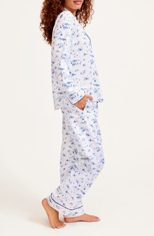 Petite Plume Chalet Brushed Cotton Twill Pajamas In Blue