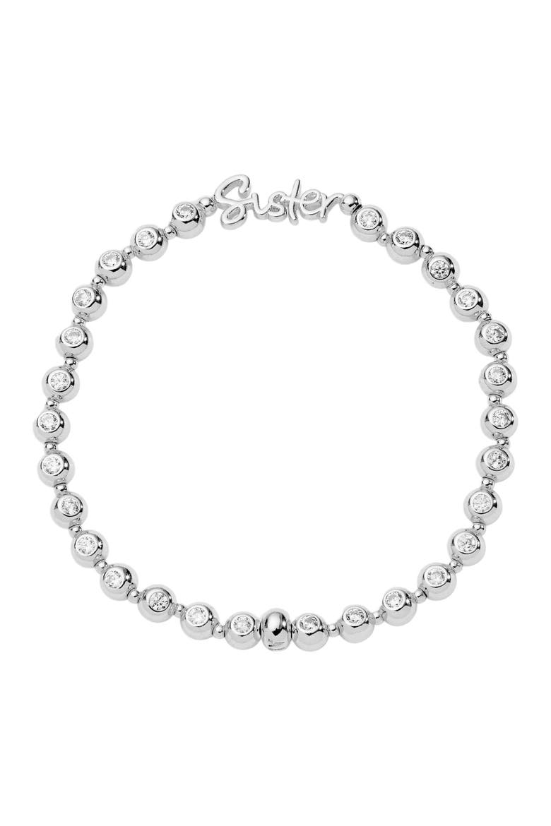 Sister Elongated Crystal Stretch Bracelet, Main, color, Silver