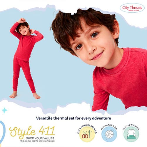 City Threads Boys Soft & Cozy Thermal Long Johns 2-piece Set In Red