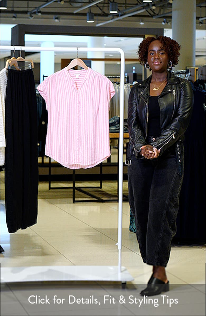 Novelty Stripe Cap Sleeve Button-Up Shirt, sales video thumbnail