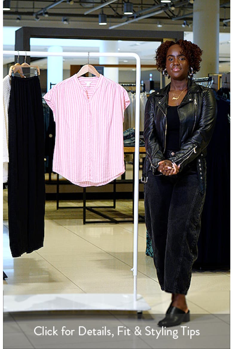 Novelty Stripe Cap Sleeve Button-Up Shirt video